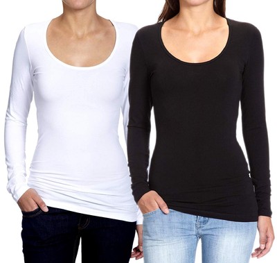 Only Damen Langarm Basic Shirt 054 Longsleeve Top Sweatshirt Schwarz Weiß Neu 