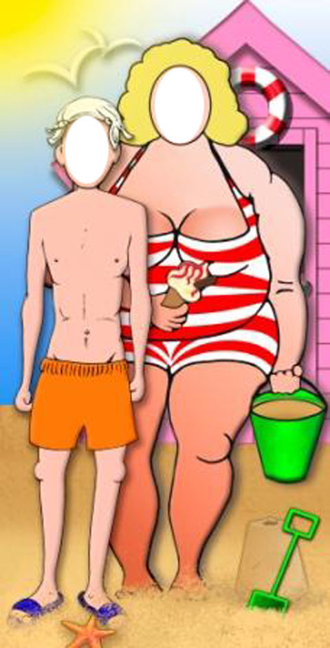 SEA SIDE COUPLE STAND-IN LIFESIZE CARDBOARD CUTOUT british seaside style sand