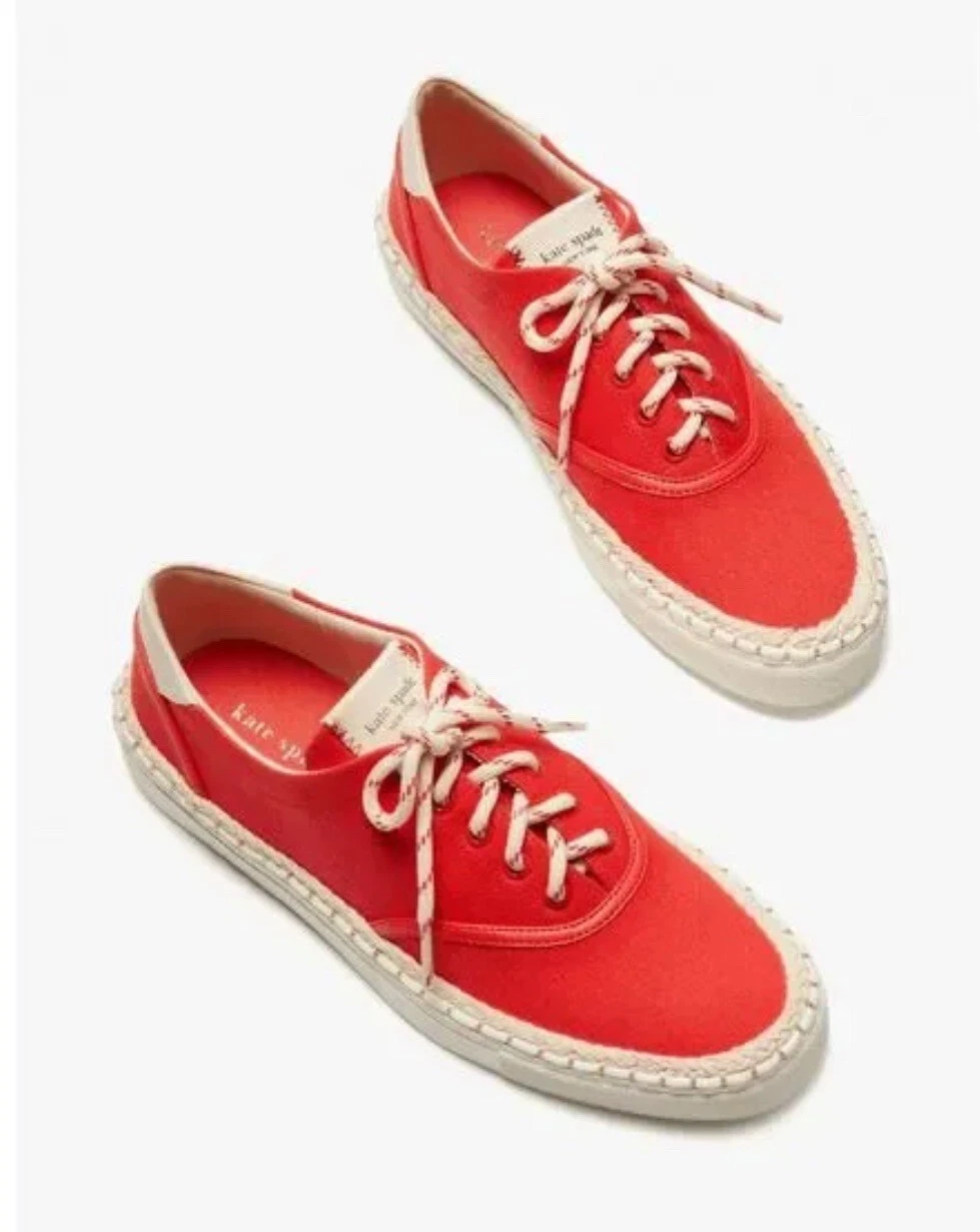Sneakers da donna Kate Spade NY Boat espadrille rosa corallo taglia 9B nuove con etichette