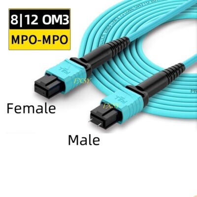 1-30M MPO Male to MPO Female OM3 Fiber Optical Patch Cord 8 or 12 Core TypeB lot