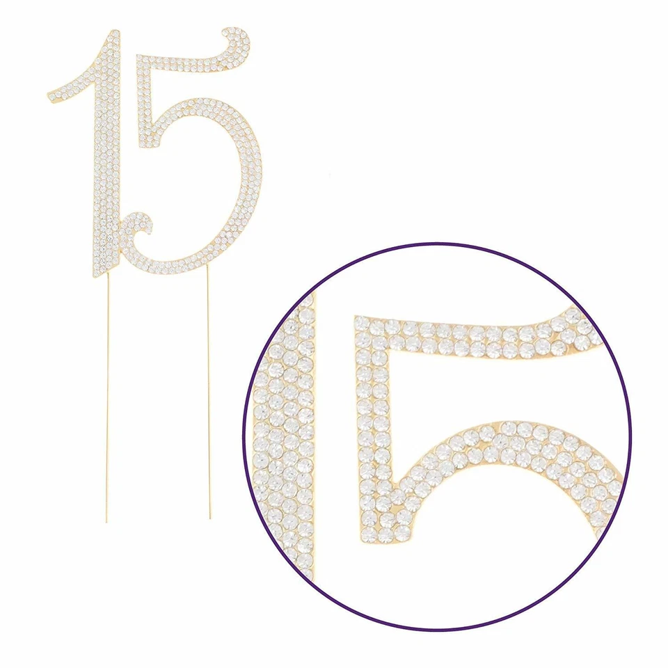 Decoración de quinceañera de 15 cumpleaños oro 15 números Foto 4 de 4