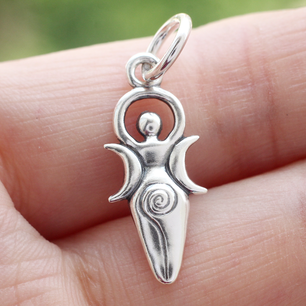 925 Sterling Silver Fertility Spiral Goddess Triple Moon Pendant