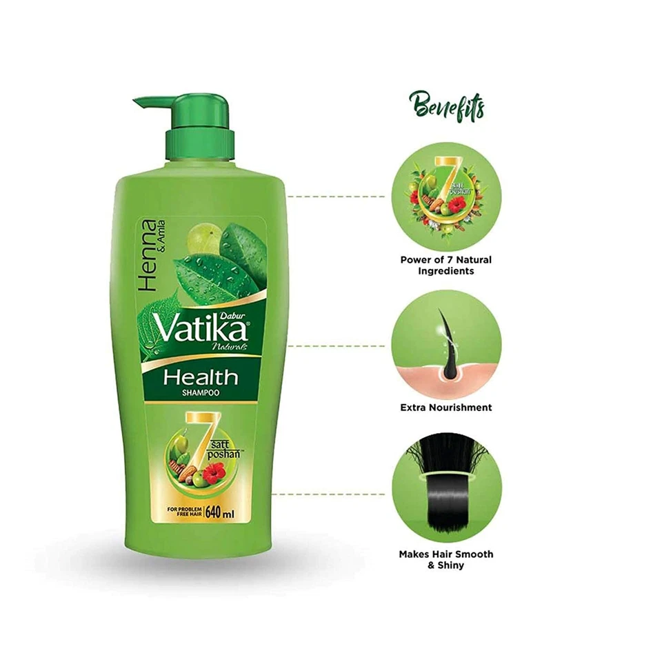 Champú Dabur Vatika Health, con henna y amla para cabello sin problemas - 640 ml Foto 4 de 4