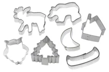 7 Piece Mini Cabin Cookie Cutter Set Moose Bear Canoe Fish Tree Metal