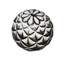 Hand Carved Wooden Sphere Decorative Ball India 4" Brown & White India