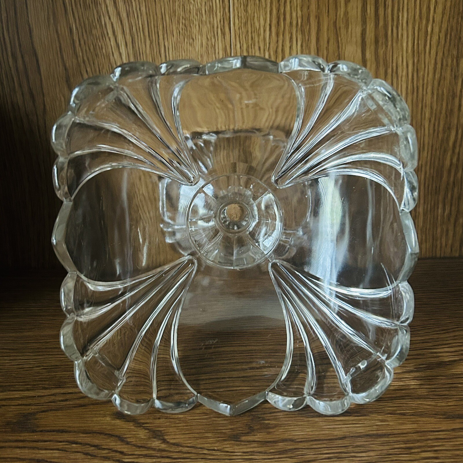 Vintage Clear Glass Pedestal Compote Candy Dish Floral Scalloped EAPG 7.5"