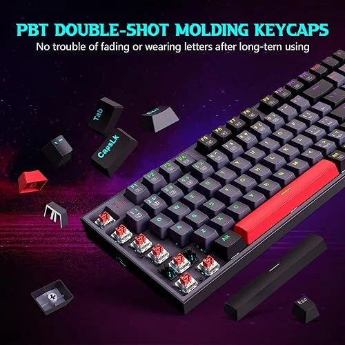Mechanical Gaming Keyboard, Wired Mechanical Keyboard with 94 Gray-Black-Red