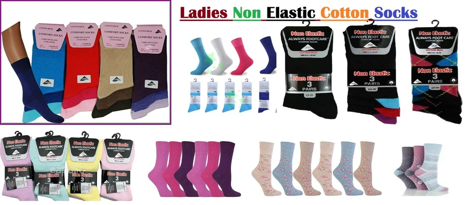 12 DAMAS MUJERES PANTALÓN DIABÉTICO NO ELÁSTICO CALCETINES ALGODÓN FÁCIL SUELTO SUAVE TOP  Foto 2 de 4