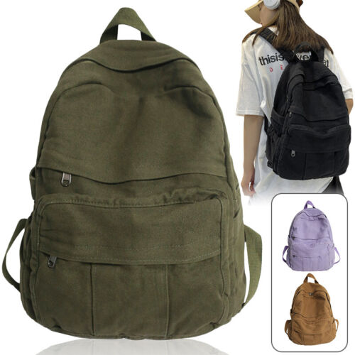 Girls Boys School Travel Backpack Shoulder Bag Canvas Zip Laptop School Bags - Afbeelding 1 van 20