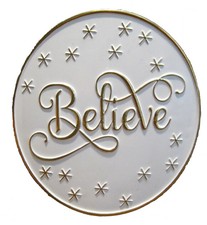 5 1/2" SILVER "BELIEVE" SANTA CLAUS BELT BUCKLE - FITS A 4" BELT