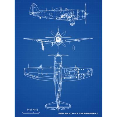 Republic P-47 Thunderbolt Marine USA Jagdflugzeug Plan Leinwand Wandbild Kunstdruck