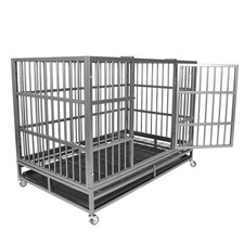 47" Heavy Duty Dog Crate Kennel Folding Iron Pet Cage 2 Door + Tray