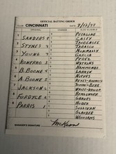 1998 Cincinnati Reds Game Used Official Batting Order Card Arizona Diamondbacks