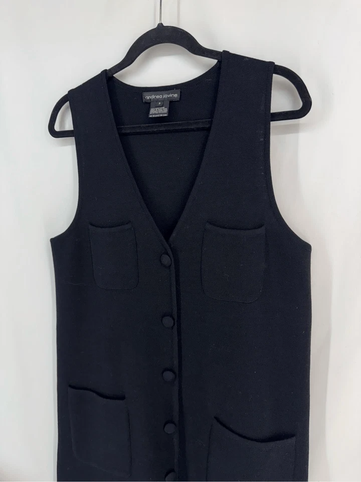 IMPRESIONANTE Vestido Suéter Vintage Andrea Jovine Lana Negro Vaina Abotonada Talla Foto 3 de 4