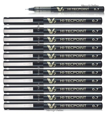 12 x Pilot Hi-TecPoint V7 Liquid Ink Rollerball Pen 0.7mm Tip BLACK Colour Ink