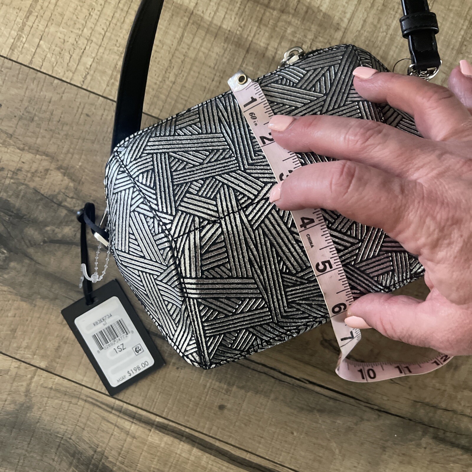DKNY Silver Geometric Pattern Purse Bag New MSRP $198 Rare image 5