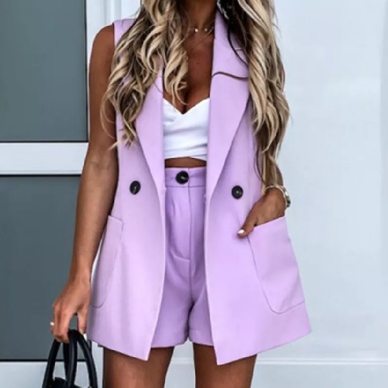 Formal Women Business Suits 3 Piece Waistcoat, Pant and Jacket Sets Purple  Trench Coat Long Blazer Ladies Work Wear Clothes