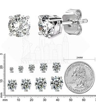 Italian 925 Sterling Silver Round Cut Cubic Zirconia CZ Studs Earrings 3MM-8MM
