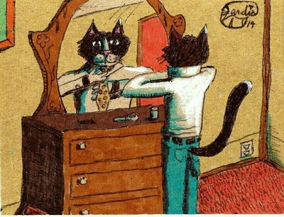 Jacob Landis Limited edition ACEO print /250 Tuxedo cat getting ready for date