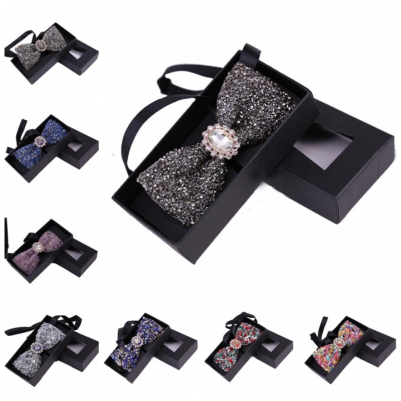 2pcs Sparkle Glitter Rhinestone Pre-tied Bow Tie Bling Bowties Wedding Party - Image 4 of 4