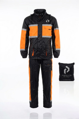 Herren Regenanzug wasserdichter Motorrad Jacke/Hose Schwarz/orange suit with BAG