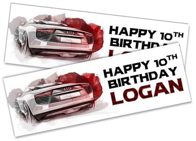 Personalised Car Birthday Banners Custom Kids Party - Any Name Age 146