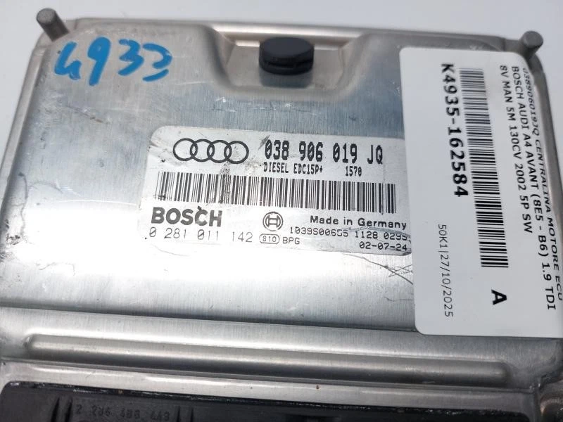 038906019JQ CENTRALINA MOTORE ECU BOSCH AUDI A4 AVANT (8E5 - B6) 1.9 TDI 8V MAN  - Immagine 4 di 4