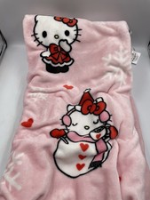 New Hello Kitty Christmas Snowman Santa Pink Plush 50" x 70" Throw Blanket
