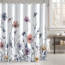 Pastel Wildflower Watercolor Floral Shower Curtain Waterproof 72x72 Inch