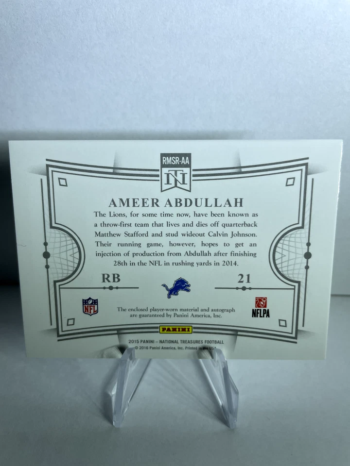 2015 Panini National Treasures Ameer Abdullah 4 Color Patch! RPA /21 - Image 2 of 2