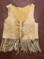 Vtg Child s Long Fringed Handmade Leather Vest Western Cowboy/Hippie