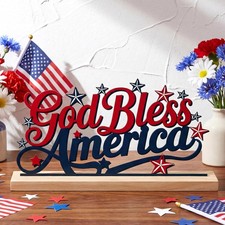 God Bless America Metal Sign Patriotic 4th of July Table Decor Memorial Day Tier