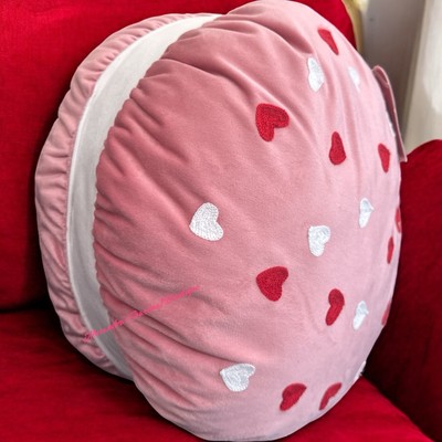 Valentines Day Macaroon Hearts Pastry  Pink Decorative Pillow 14x16  Super Soft