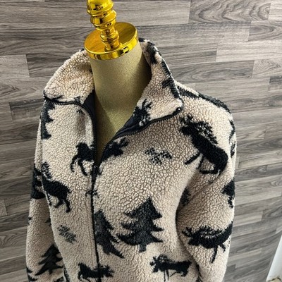 CLASS CLUB Full Zip Up Mock Neck Long Sleeve Beige Fleece Jacket Women's Size L