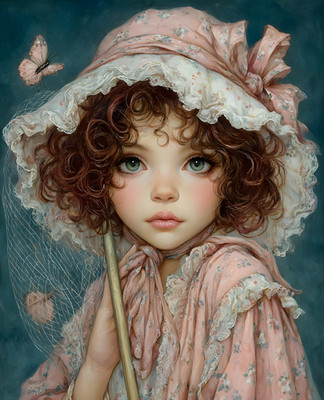 8x10 Little Girl with Hat and Umbrella Art Print - 609983180