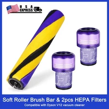 Soft Roller Brush Bar + 2Pack V12 HEPA Filters for Dyson V12 Vacuum Cleaner