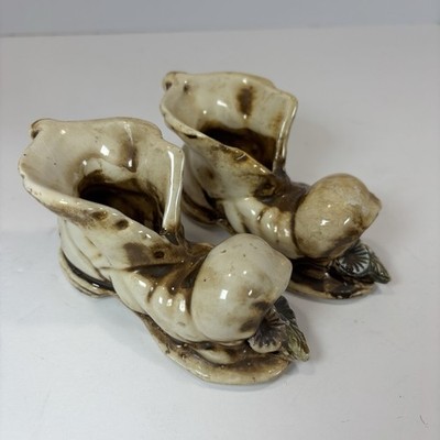 Set Of Two Capodimonte Italy Porcelain Shoe, Flowers 3 3/4 Inch Vintage
