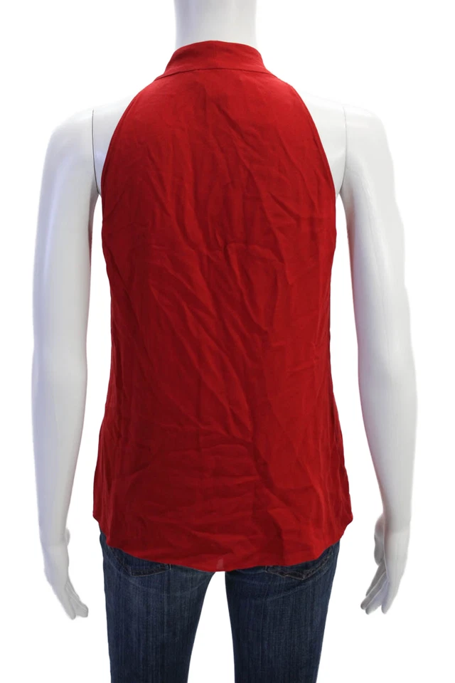 Top de seda pintuck rojo talla 2 Michael Kors Collection para mujer sin mangas con cuello corbata Foto 3 de 4