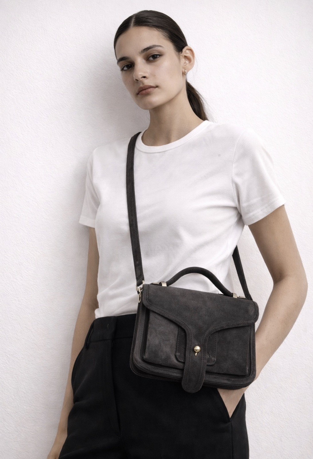 Opening Ceremony Suede Ace NY Satchel Lamb Leather Grey Shoulder Bag