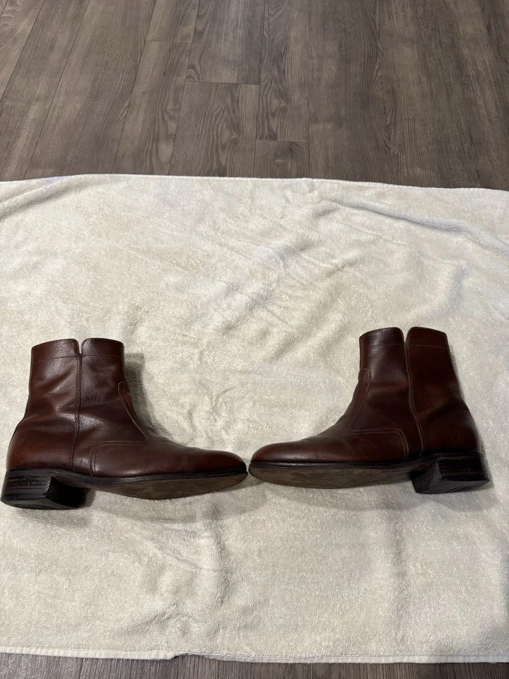 Botas Beatle Florsheim Vintage Marrón Cuero Carmelo Cremallera Hipster Preppy 9 EEE Foto 3 de 4