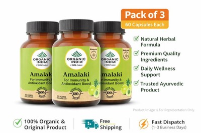 Organic India Amalaki 60 Veg Capsules Ayurvedic Vitamin C Antioxidant 3 Pack