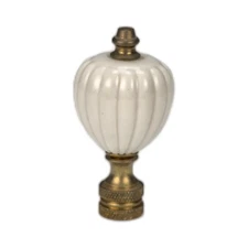 Lenox White Porcelain Ribbed Lamp Finial with Brass Fittings Decorative Hardware