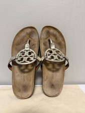 Tory Burch Miller Cloud Metallic Medallion Thong Sandals US 6.5 Leather Gold