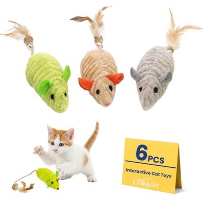 Cotkkstt 6 Pack Mouse Toys for Cats - Cat Mice 2 Gray/2 Green/2 Brown