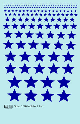 K4 All Scales Scale Water Slide Decals Five Point Stars 1/16 To 1 Inch Dark Blue