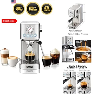 Magia Compact Espresso Machine – 20 Bar Coffee Maker with Milk Frother Steam ...