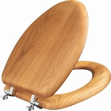 Natural Reflections Elongated Wood Veneer Natural Oak Chrome Hinge Toilet Seat