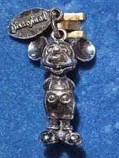 Disney Disneyland 925 Sterling Silver Retro Pendant Mickey Mouse Old Store Card