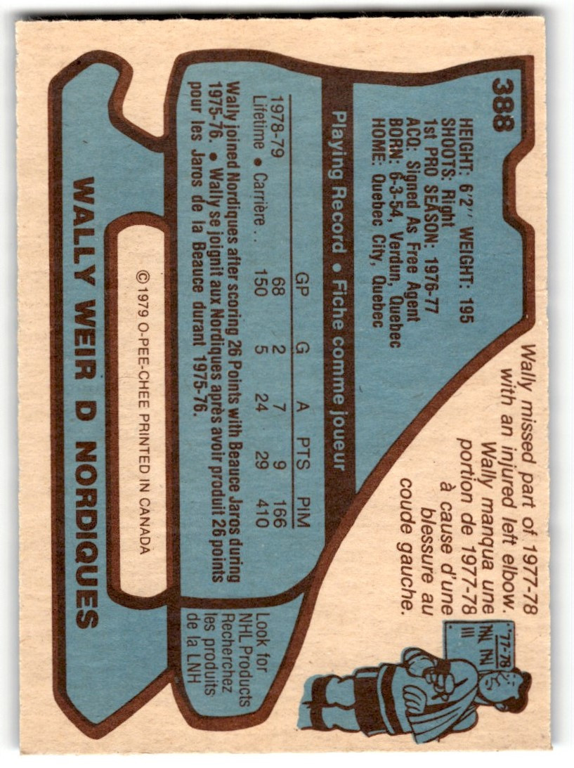 1979-80 O-Pee-Chee Wally Weir Rookie #388 Quebec Nordiques