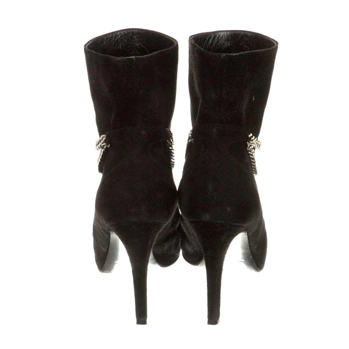 Stivali YSL Saint Laurent 8 Debbie 100 doppia catena alla caviglia neri scamosciati 38 5